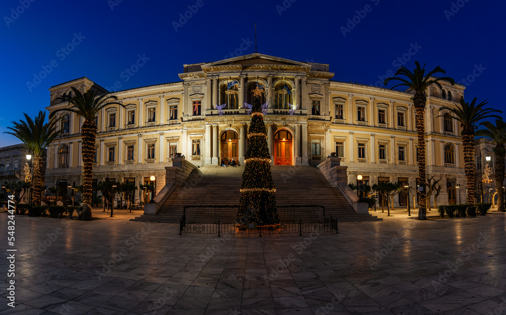 Christmas tree at Miaoulis Square in Syros island 