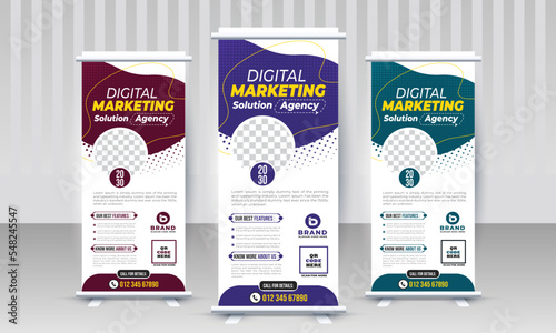 Business agency x stand rollup pullup signage retractable banners design vector template for marketing