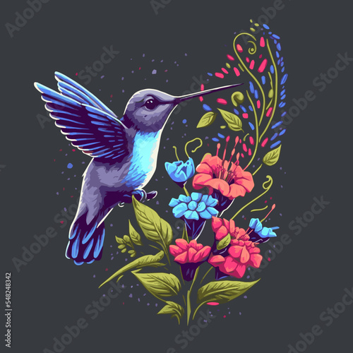Colorful Hummingbird Flying Over the Flower Logo Illustration Mascot