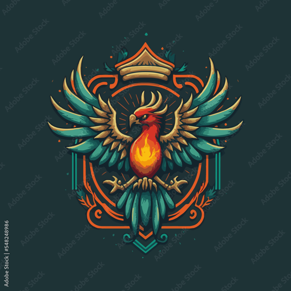 Fototapeta premium Flying Phoenix Shield Mascot Character logo Design Illustration