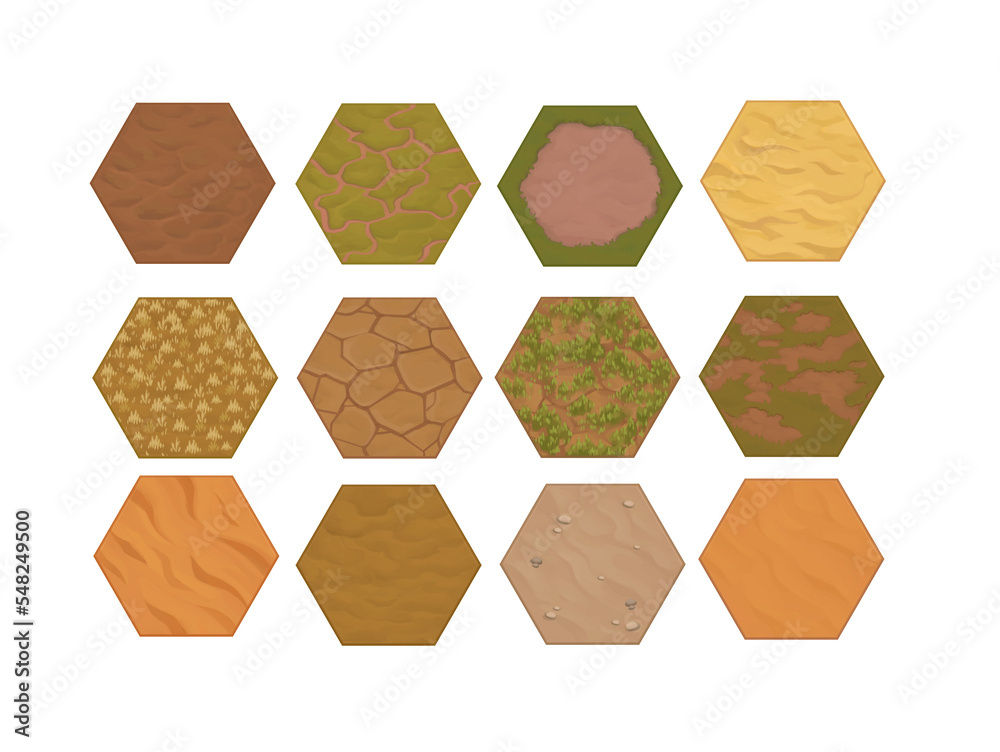 Stylized Hex Desert Map Tile Set Stock Illustration | Adobe Stock