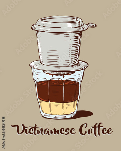 vietnamese coffee illustration, drip, caphe phin