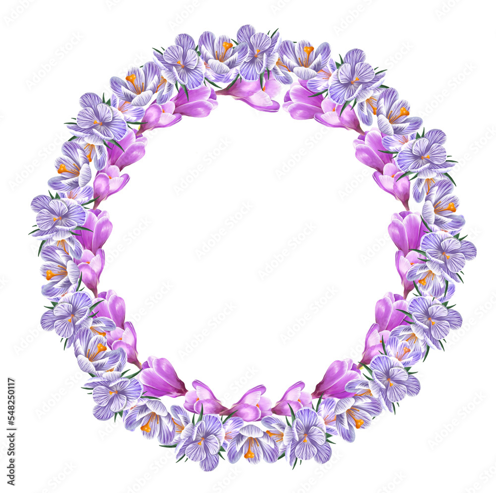 wreath of spring flowers crocus, saffron