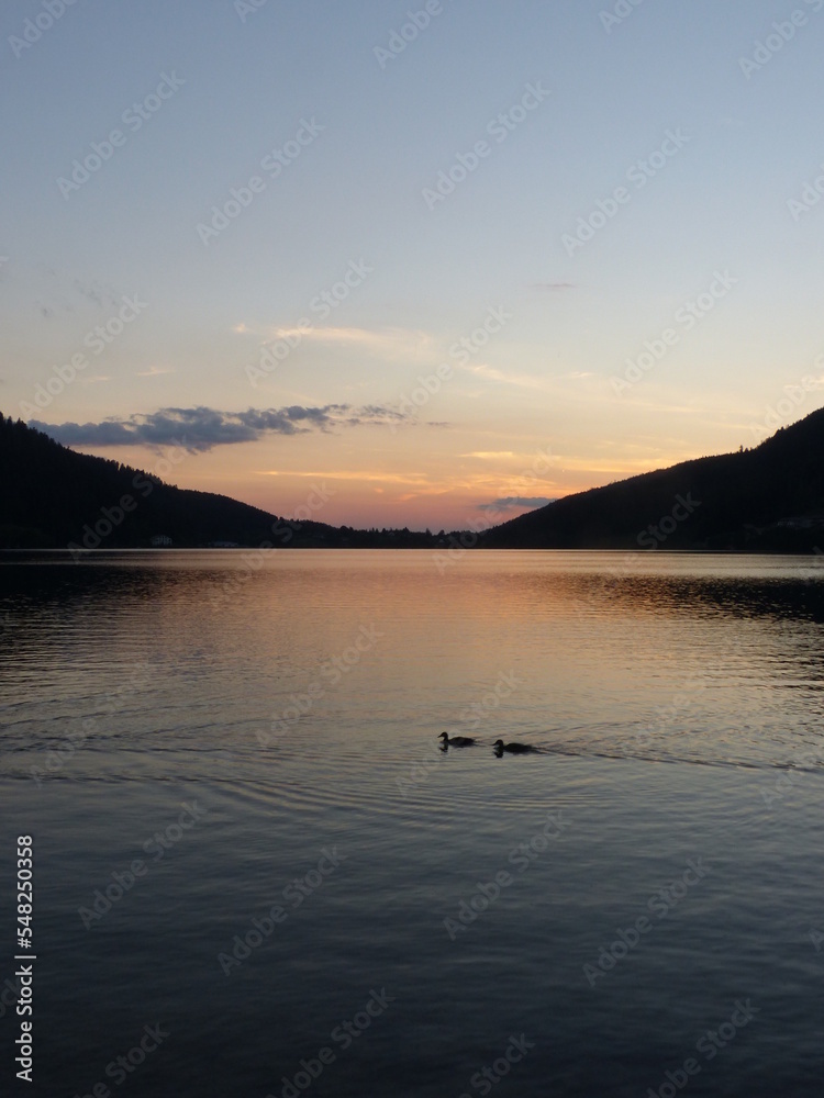 Gerardmer - August 2020 : Visit of the city of Gerardmer - Tour of the beautiful lake in the middle of the Vosges mountains with an August sunset	