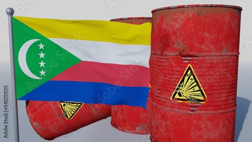 Coal on top of the flag of the Comoros (3D render)