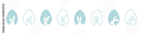 Easter egg hunt. Easter rabbit set. Bunny outline vector illustration. Bunny rabbit cut out on easter egg isolated.