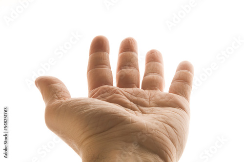man hand gesture with open palm, isolated