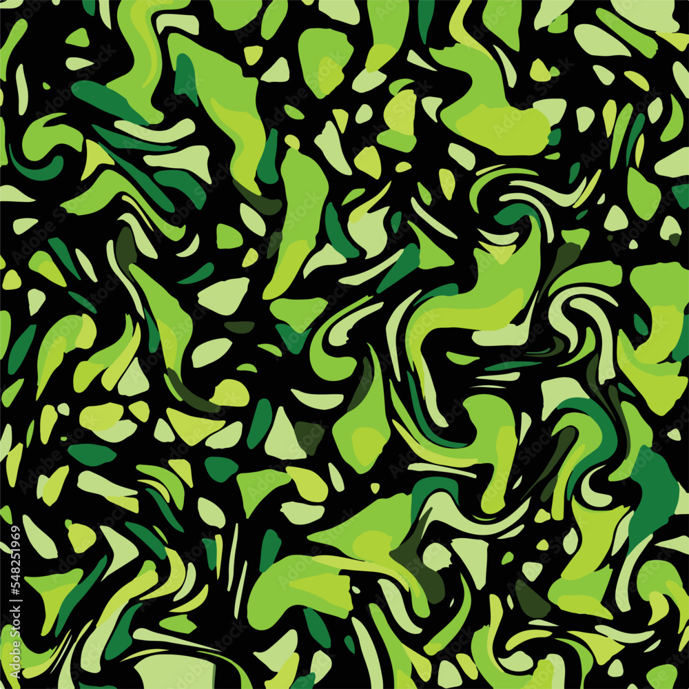 Green vector paint with swirling wavy motion liquid decoration effect on black background. Vector wallpaper with square template. Wavy isolated vector wallpaper for multiple purposes.