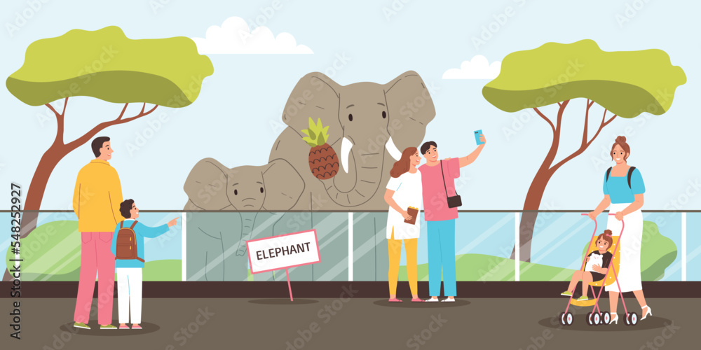 Elephants In Zoo Illustration