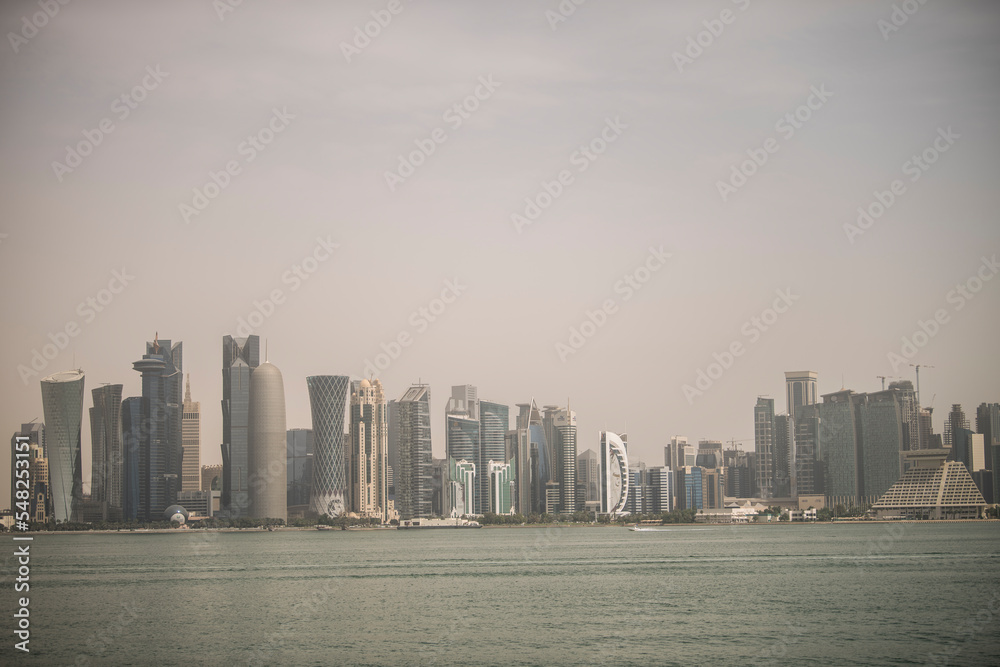 Doha, Qatar- December 23,2020 : View of Skyline, Doha's Financial District (West Bay). Doha, Qatar- December 23,2020 : View of Skyline, Doha's Financial District (West Bay).