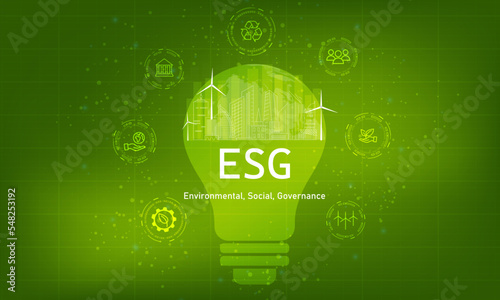 Environmental, social, and governance (ESG). Sustainable business concept. Green background vector design.
