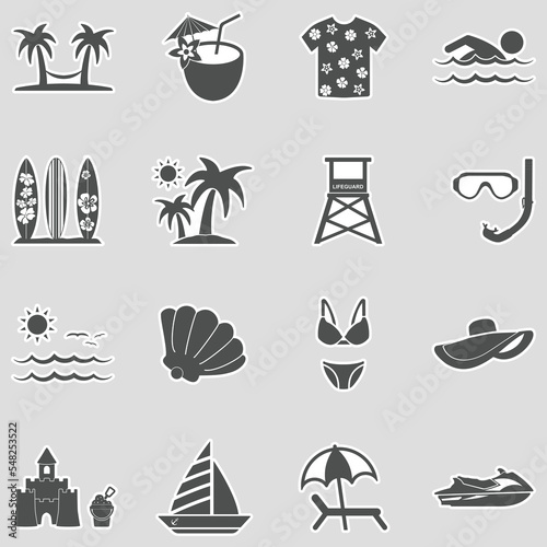 Beach Vacation Icons. Sticker Design. Vector Illustration.