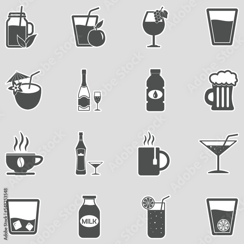 Beverage Icons. Sticker Design. Vector Illustration.