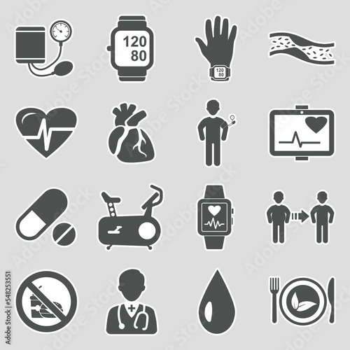 Blood Pressure Icons. Sticker Design. Vector Illustration.