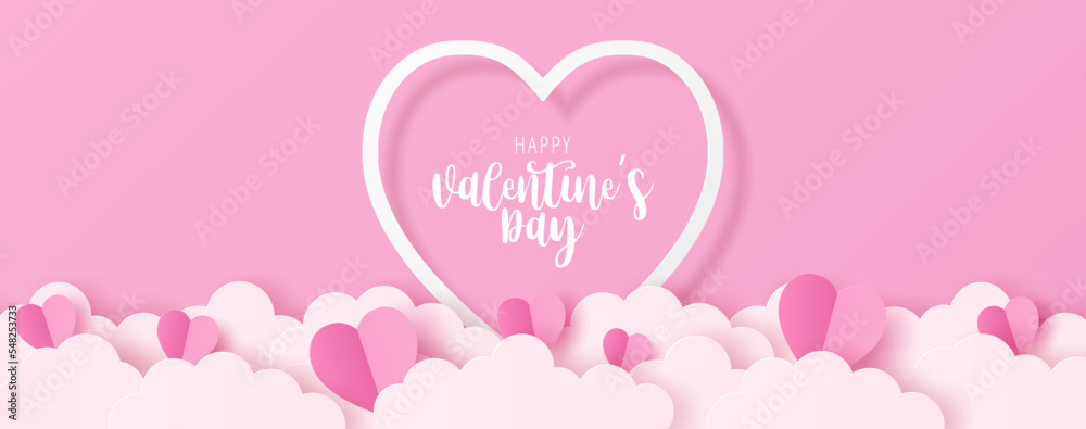 Paper cut of valentines day vector hearts background, template for greeting card, banner, poster. Vector illustration.