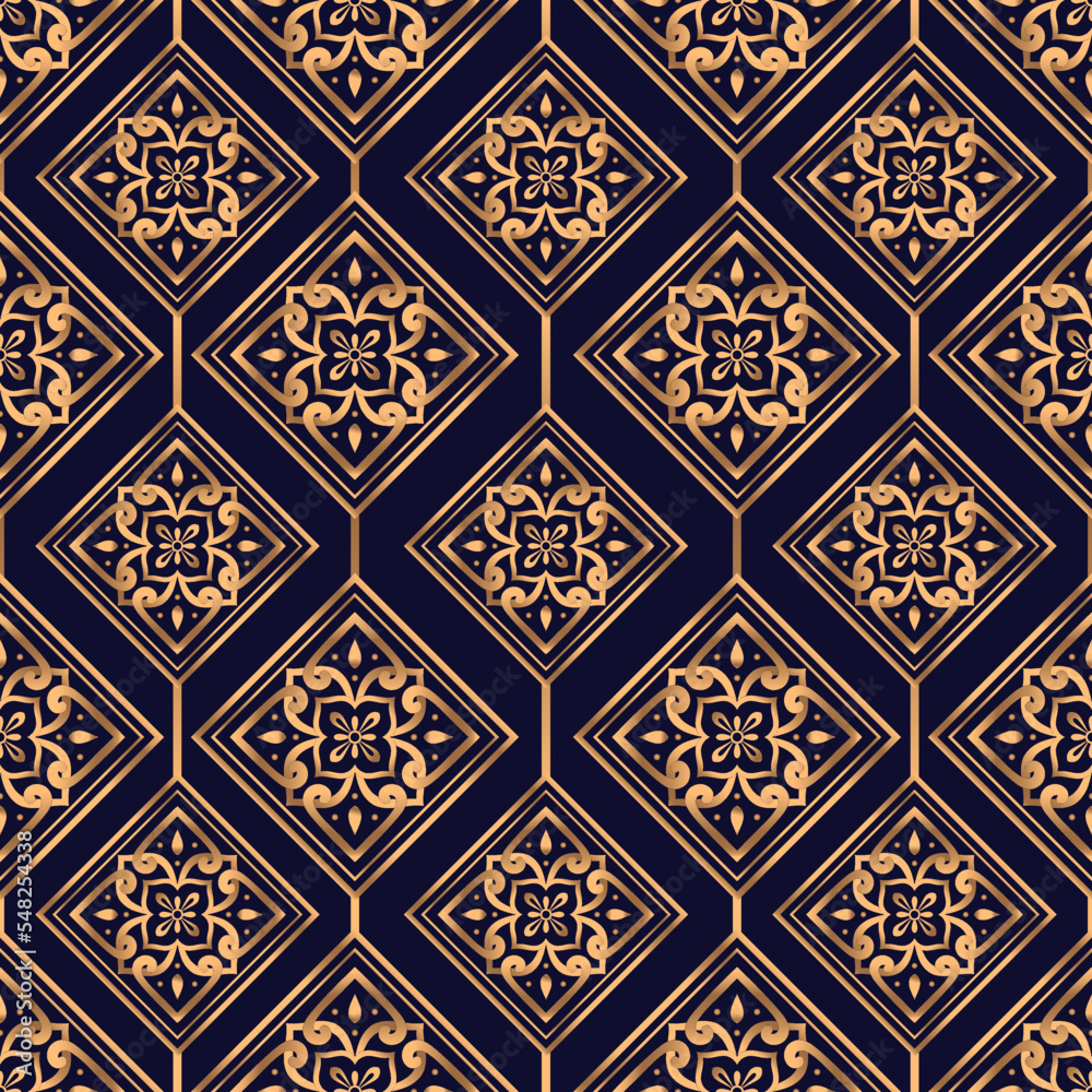 Luxury golden pattern seamless vector. Arabesque tile background. Art deco print design for beauty spa, New year gift packaging, Christmas wrapping paper, wedding party, Ramadan, wallpaper.