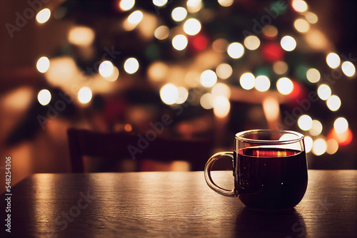 Foto Mug of mulled wine on a festive Christmas table.