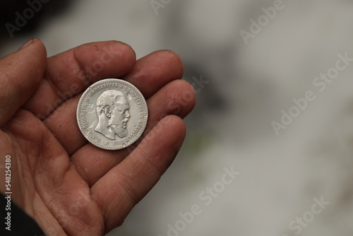Rare Russian silver coin one ruble in hand