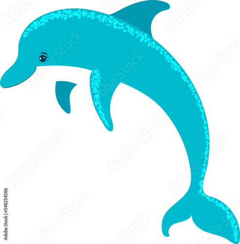 Cartoon style, dolphin active fish, marine life, ocean animal, wildlife underwater, flat vector illustration, isolated on white.