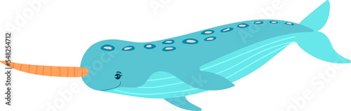 Cartoon style, ancient fish, rare inhabitant, ocean predator, wildlife underwater, flat vector illustration, isolated on white.