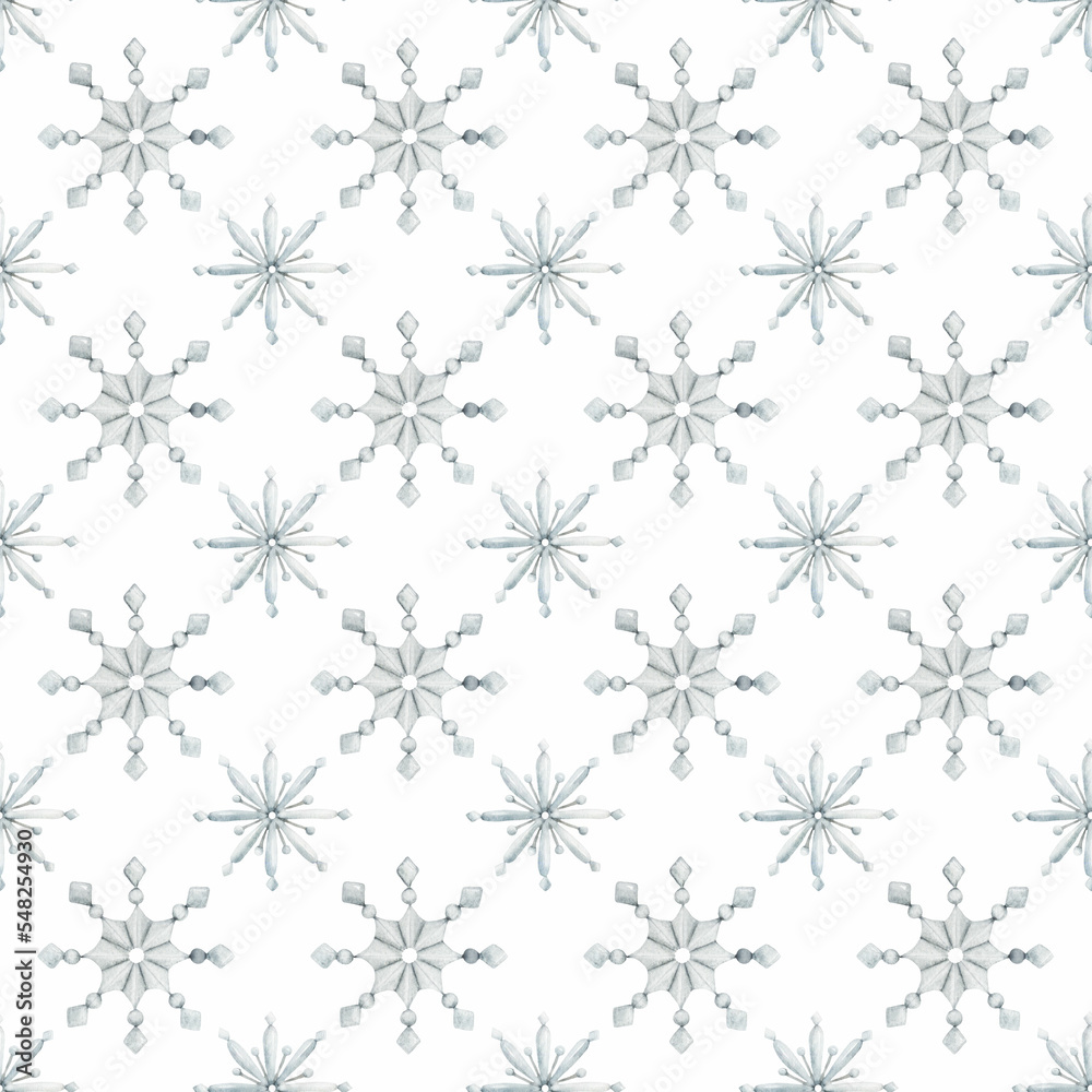 Seamless watercolor Christmas digital paper with snowflakes. Great for print, web, textile design, scrapbooking and other creative uses.