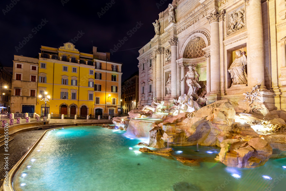 Famous Trevi fountain at night in Rome, Italy