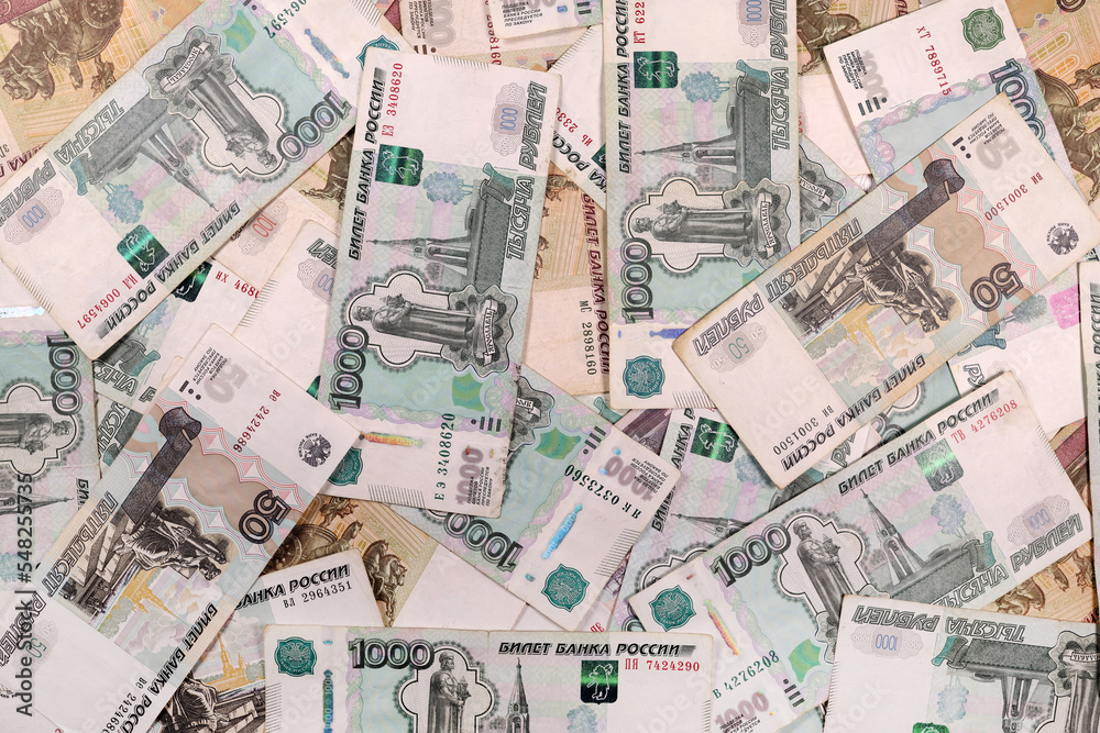 Russian rubles banknotes background, texture. currency exchange. financial crisis concept