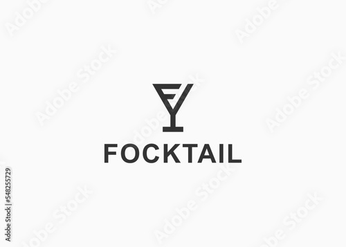 letter f with cocktail logo design vector illustration template