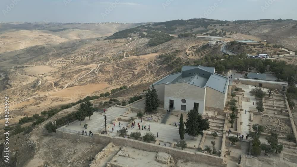 Aerial view of Memorial Church of Moses on Mount Nebo in Jordan Aerial view of Memorial Church of Moses on Mount Nebo in Jordan