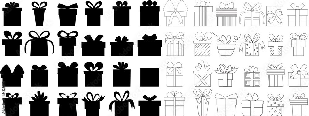 silhouette gifts set, collection vector isolated - obrazy, fototapety, plakaty 