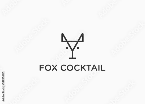 cocktail with fox logo design vector illustration template