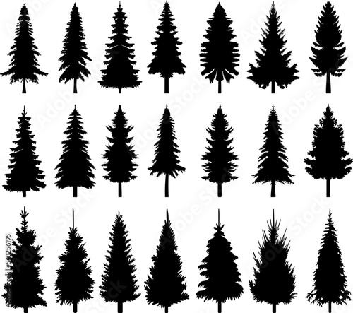 Christmas tree silhouette set  collection vector isolated