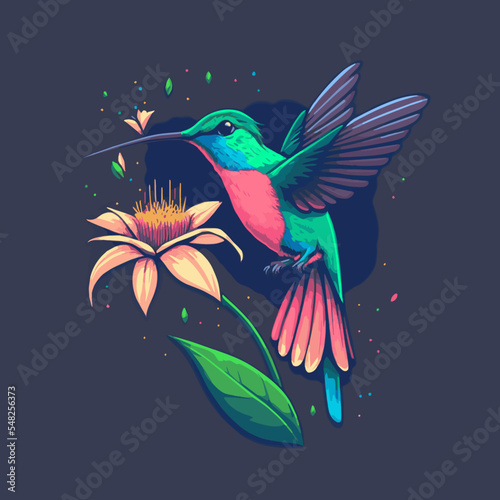 Colorful Hummingbird Flying Over the Flower Logo Illustration Mascot