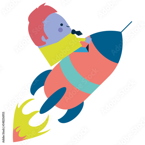 Illustration of a businessman on a rocket - business and working design photo