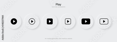 3d set of play button icon. Video play symbol. Start sign. Pause icon. Player logo button. Play music or sound vector element for UI UX, website, mobile app.