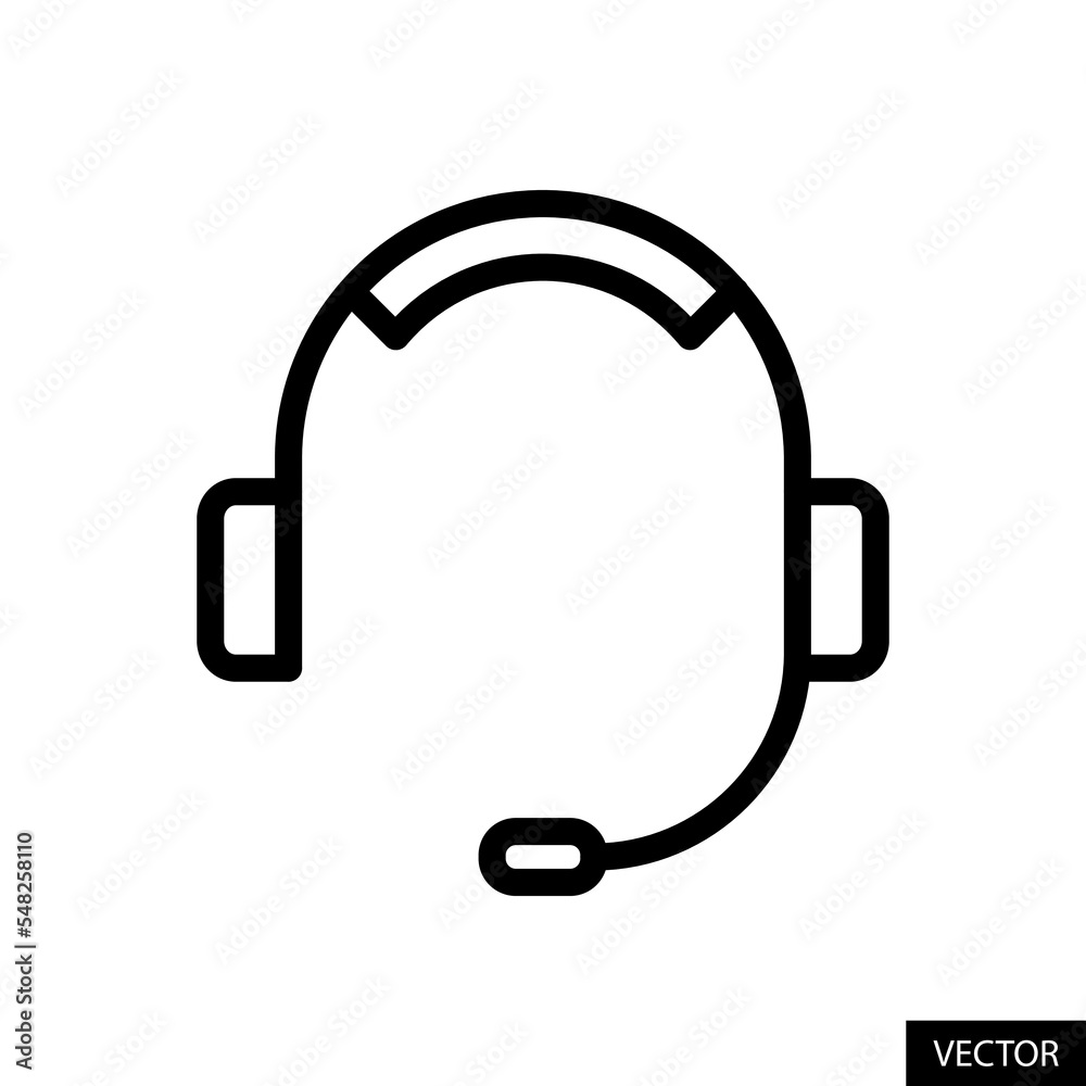 Headphone with mic, Customer care support concept vector icon in line style design for website, app, UI, isolated on white background. Editable stroke. Vector illustration. Headphone with mic, Customer care support concept vector icon in line style design for website, app, UI, isolated on white background. Editable stroke. Vector illustration.