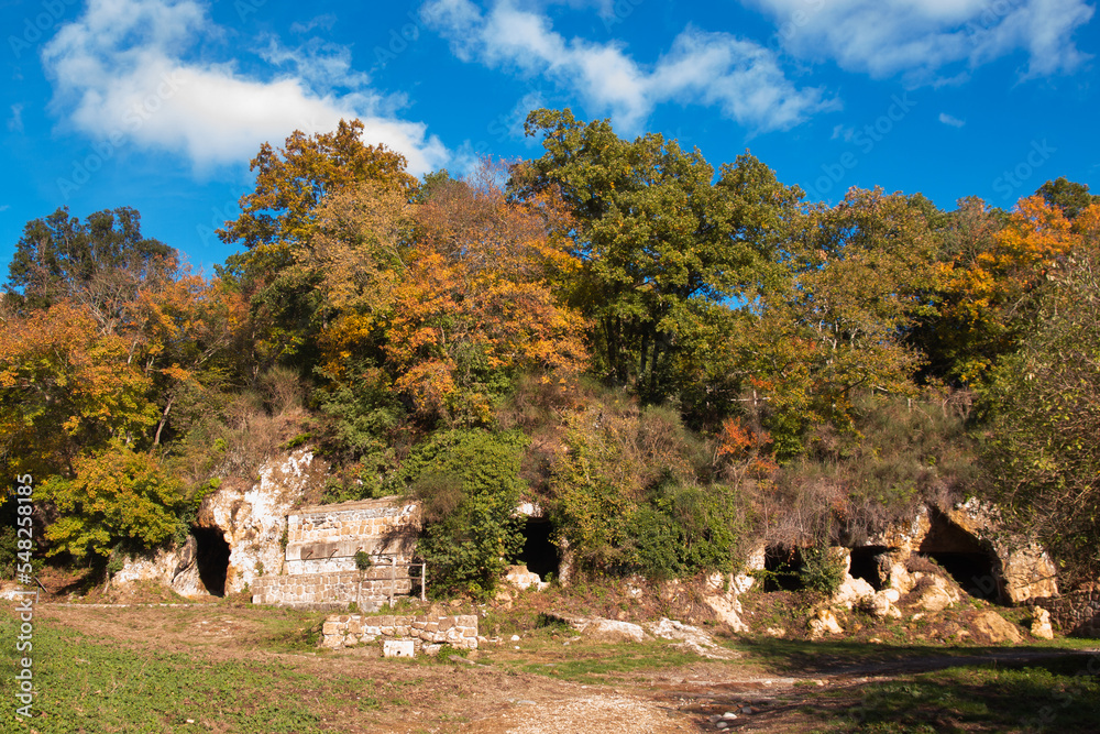Panoramic view of natural reserve of Monterano Vecchia during autumn season in Lazio Panoramic view of natural reserve of Monterano Vecchia during autumn season in Lazio