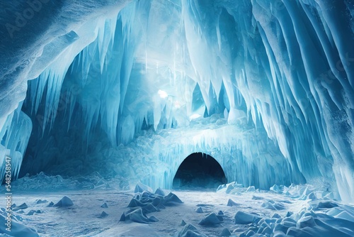 burrow in ice cave in snowy winter mountain Fototapet
