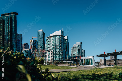 city skyline with the green park in vancouver canada