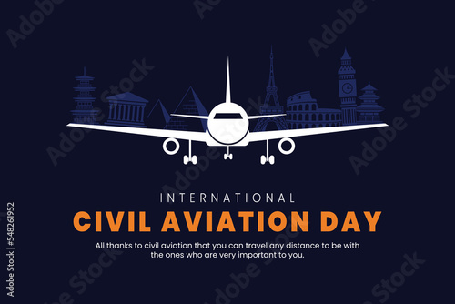 International civil aviation day, aviation day, airplane, vector illustration, greeting cards, social media post, banner, poster, flyer, billboard