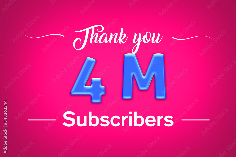 4 Million  subscribers celebration greeting banner with Blue glosse Design