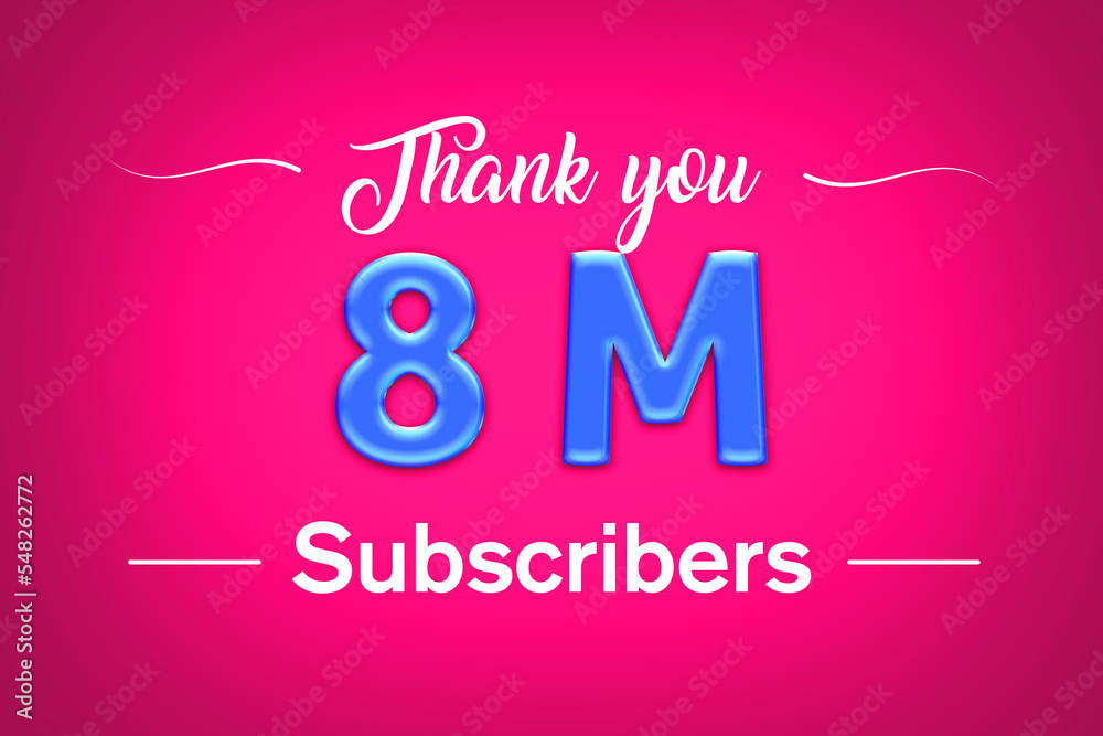 8 Million  subscribers celebration greeting banner with Blue glosse Design