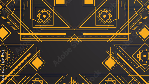 Gradient art deco background with black and golden line. Flat gold line pattern design art deco background