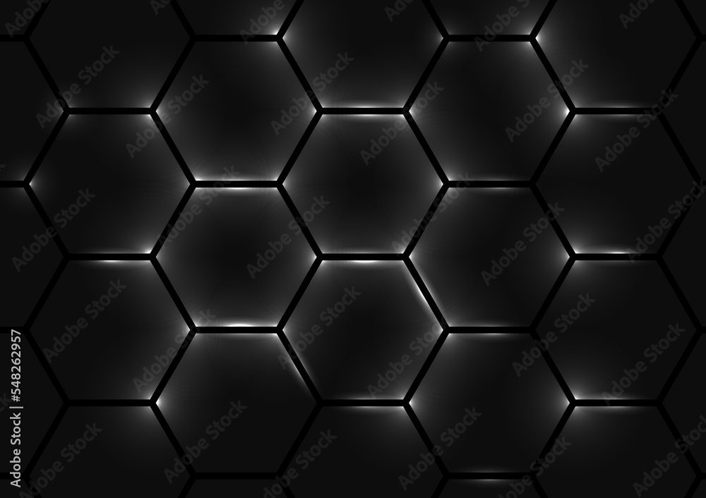 Dark hexagon abstract technology background with bright flashes under ...