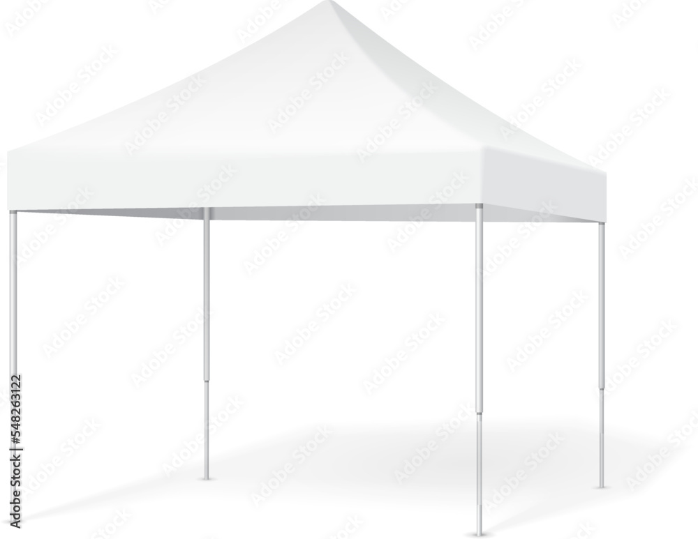 Mockup Promotional Advertising Outdoor Event Trade Show Pop-Up Tent Mobile Marquee. Illustration Isolated On White Background. Mock Up Template Ready For Your Design. Vector EPS10 - obrazy, fototapety, plakaty 
