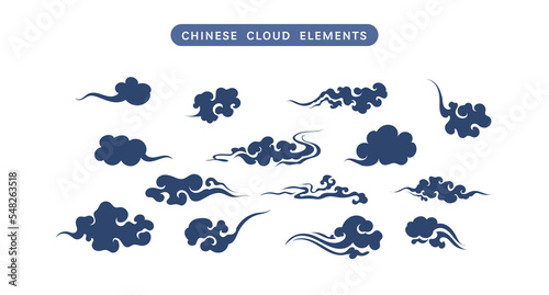 Set of Chinese clouds vector. Ornament oriental elements for asian chinese new year card or mid autumn. Vintage sky art decorative illustration