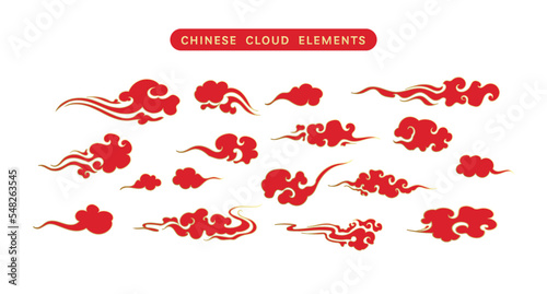 Set of Luxury Gold Red Chinese clouds vector. Ornament oriental elements for asian chinese new year card or mid autumn. Vintage sky art decorative illustration