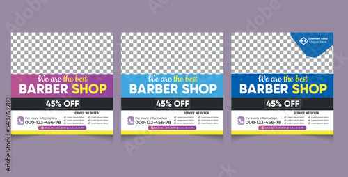 Barber shop hair salon social media post template. beauty spa business web banner design