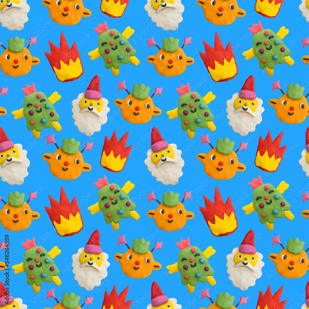 Plasticine craft seamless pattern - child face portrait.Clay 3d render patch.Real texture plasticine.quirky portrait character.Psychedelic funny hippie.New Year's party 00s and 90s style. Plasticine craft seamless pattern - child face portrait.Clay 3d render patch.Real texture plasticine.quirky portrait character.Psychedelic funny hippie.New Year's party 00s and 90s style.