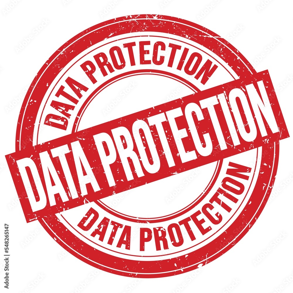DATA PROTECTION text written on red round stamp sign